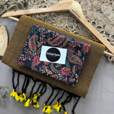 Golden Handloom Khadi Cotton Saree With Black Mango Print Blouse